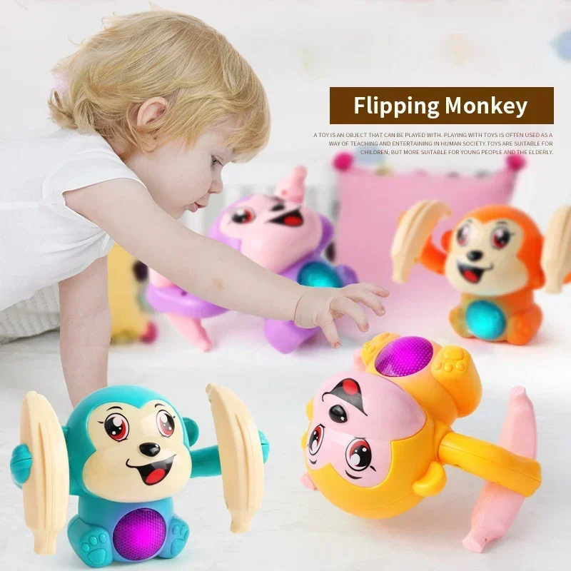 Electric Flip and Head Monkey Toys, Electric Flipping Dancing Toy Rolling Monkey, 360° Tumbling Monkey Toy with Light Music