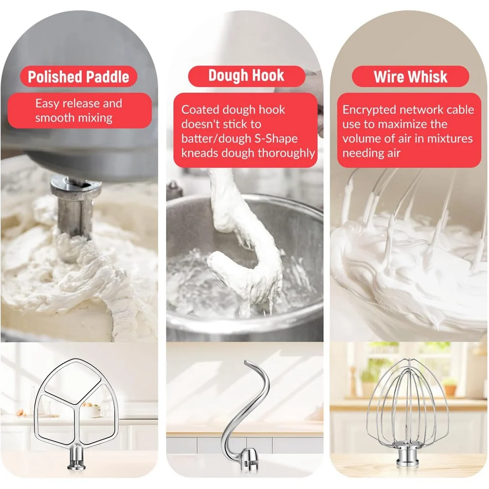 For Mixer 6 QT Dough Hook K256WW Wire Whip and Flat Blade Paddle Stainless Steel Mixers Attachments-A70Z