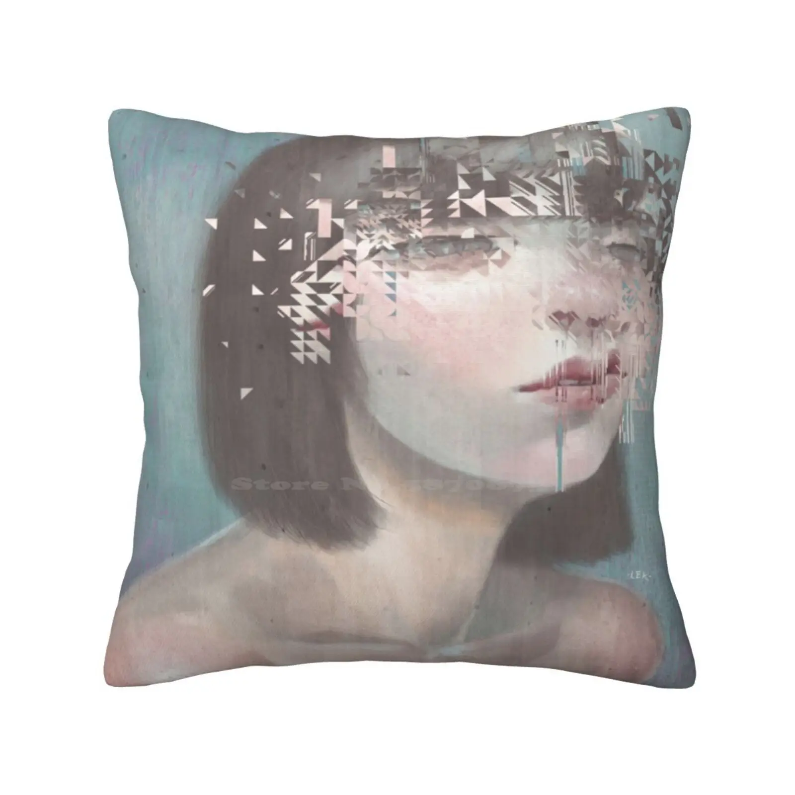 Glitch 02 Soft Comfortable Pillowcase Glitch Surreal Pop Female Portrait Binary Fracture