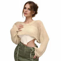 Woman Crop Top Long Sleeve Tops Summer Female Loose Arm Sleeve Sun Protection Tops