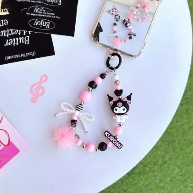 Sanrio Kuromi Phone Chain Anime My Melody Beaded Backpack Pendant Kawaii Keychain Cute Mobile Case Accessories Mobile pendant