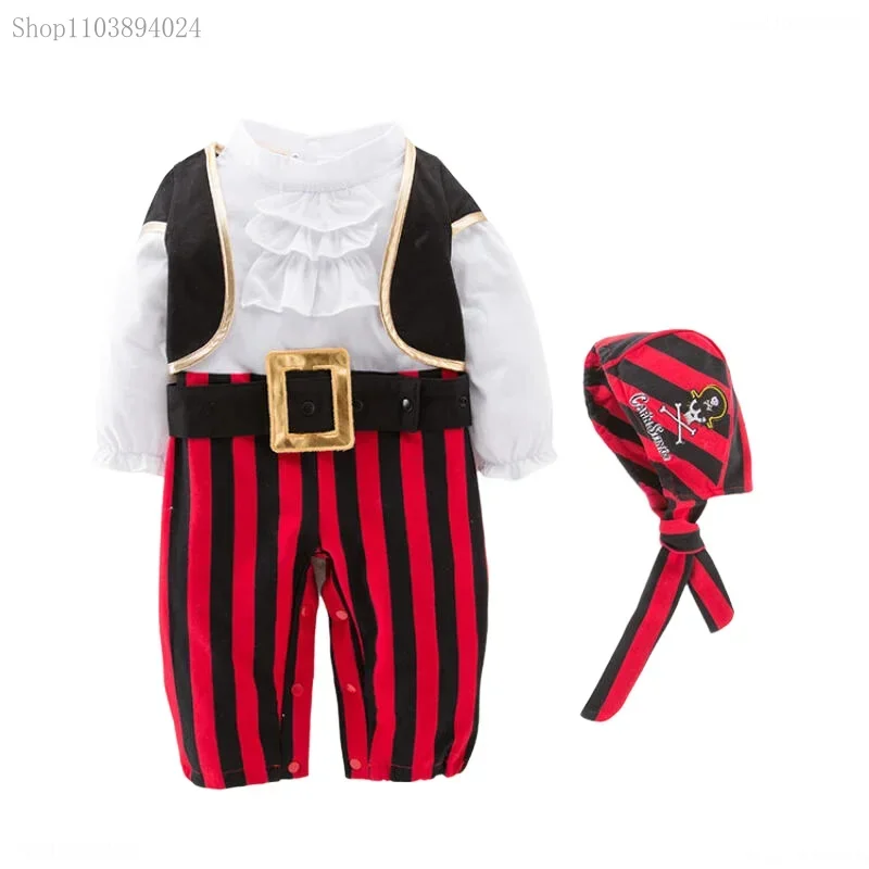 

Cosliy Halloween Boys Baby Pirate Captain Cosplay Costume Carnival Newborn Fancy Pirate Jumpsuit coat hat belt Stage Show Suit