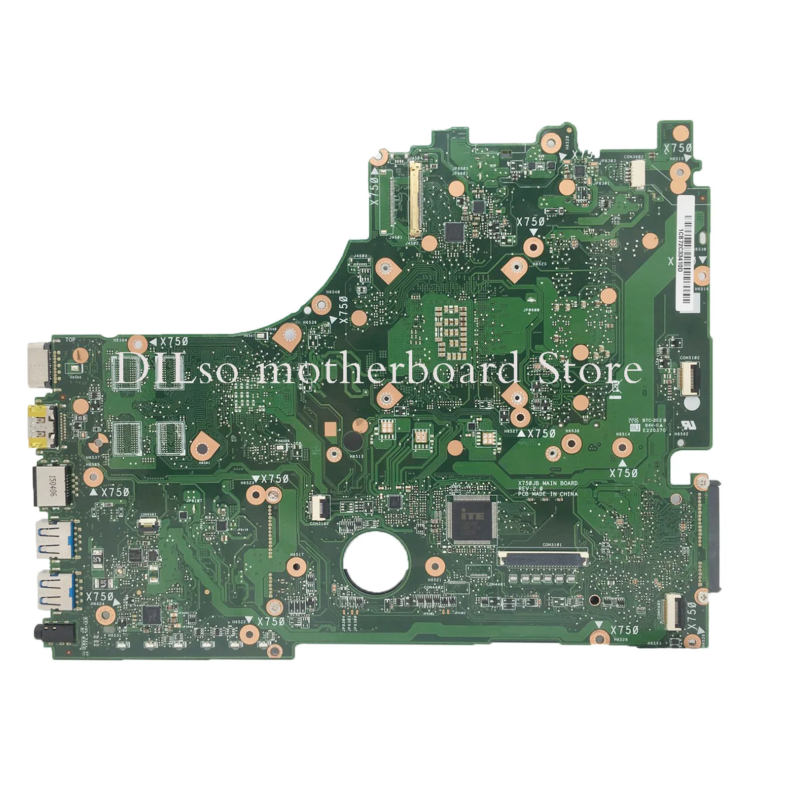 KEFU X750JA Mainboard For ASUS A750J K750J K750JB X750JB X750JN X750JA Laptop Motherboard I7-4700HQ UMA  LVDS 100% Working Well