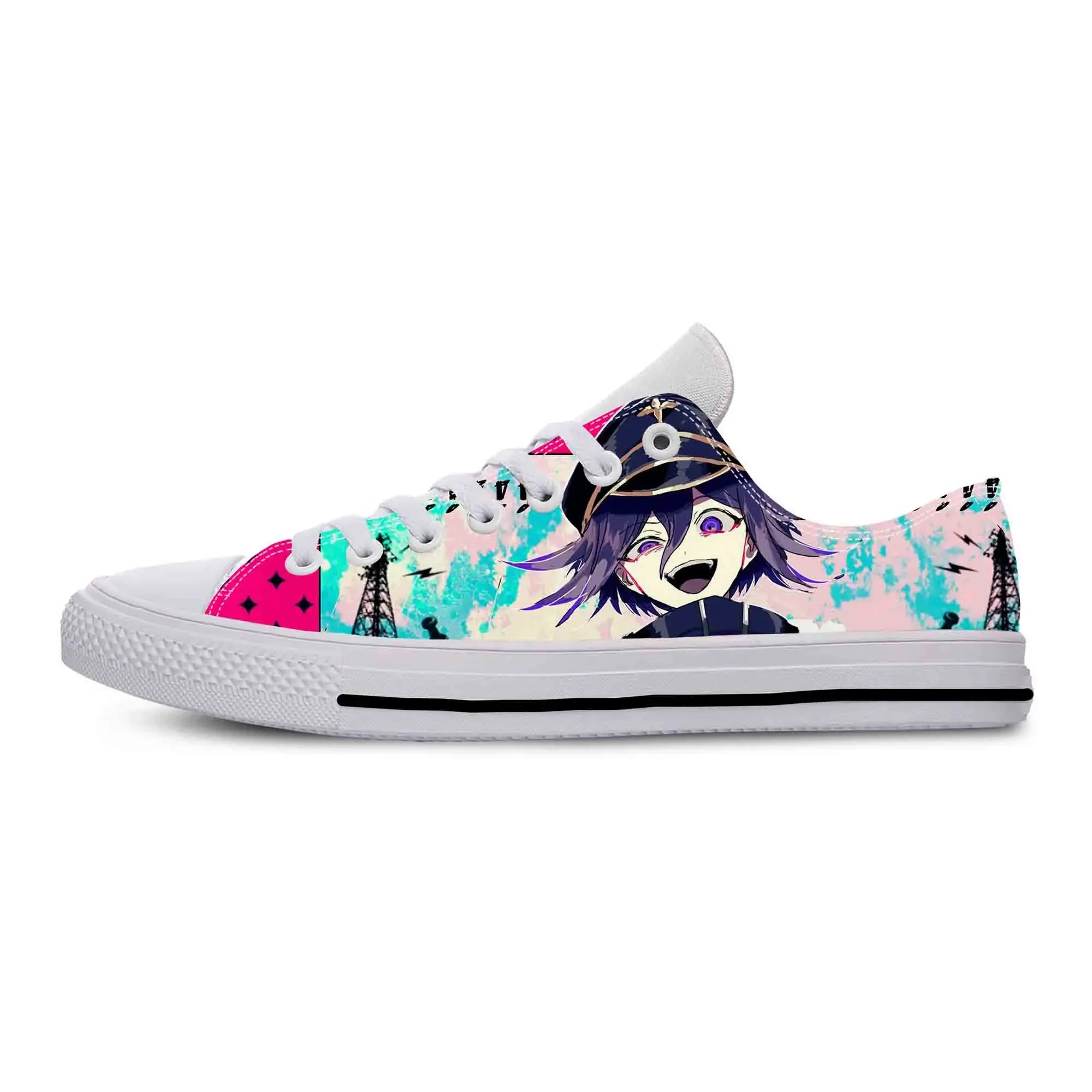 Anime Cartoon Manga Kokichi Ouma Oma Danganronpa scarpe di stoffa Casual Low Top leggero traspirante stampa 3D uomo donna Sneakers