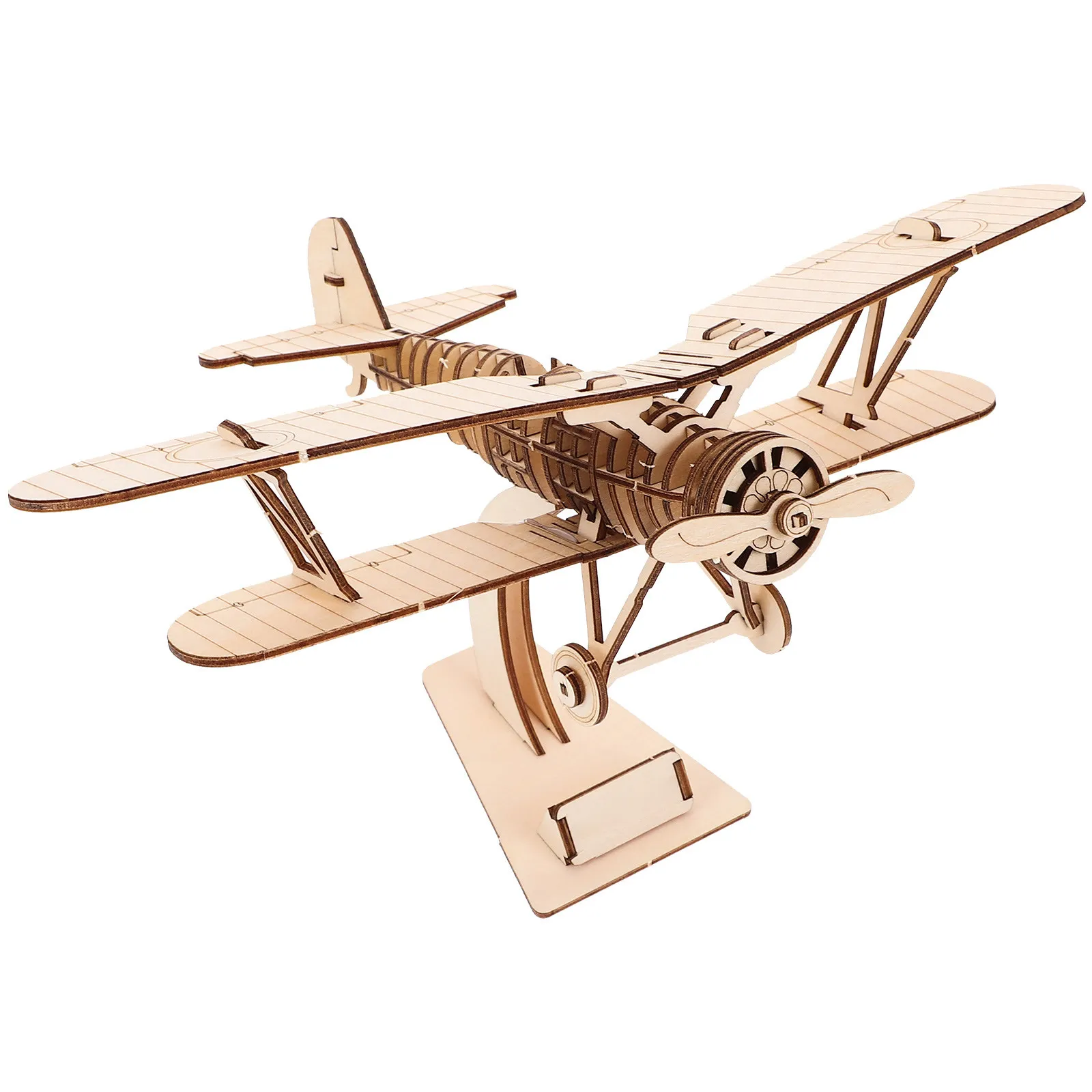 

Creative Wooden Aircraft DIY Assembling Kit Khaki Educational Desktop Decor Gift Handmade Craft for Home Office Bedroom