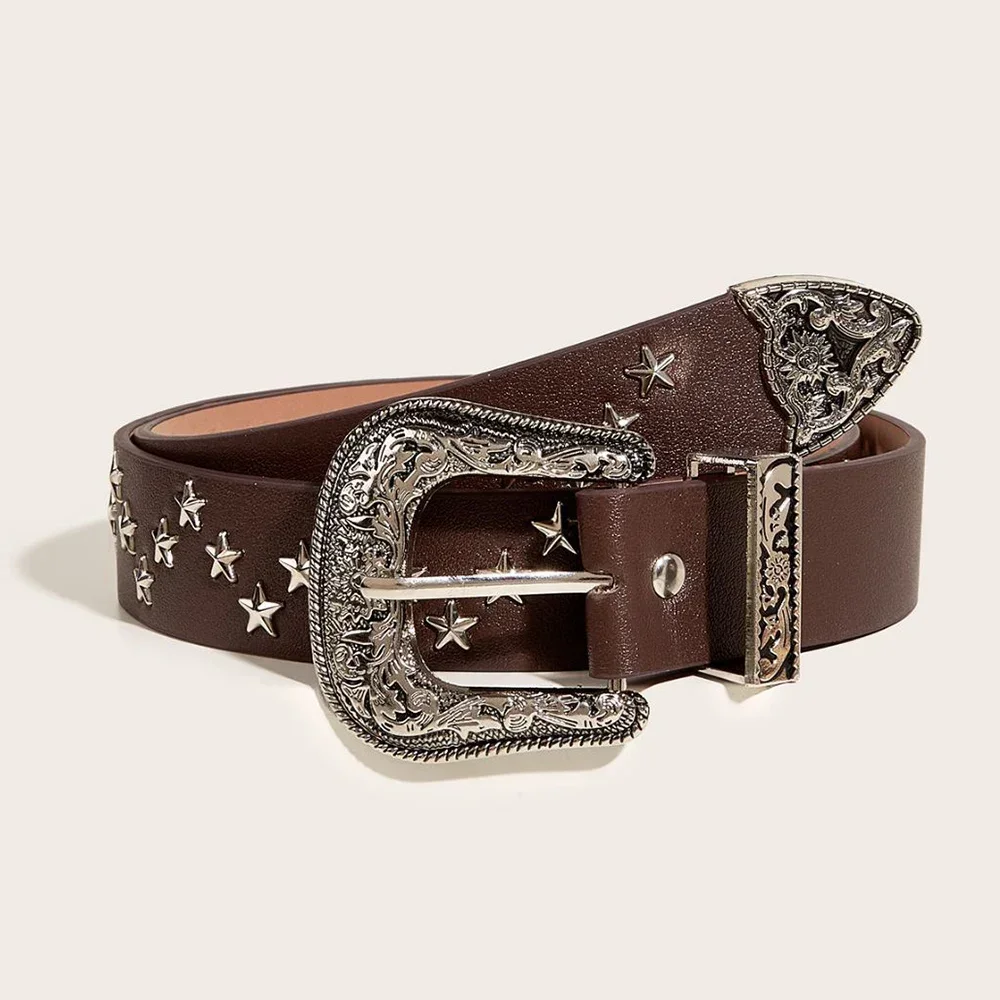 Vintage Star Rivet Belts Y2k Metal Buckle Brand Punk Rock Belt Gothic Pu Waistband Belt Women Men Jeans Pants Decor Accessories