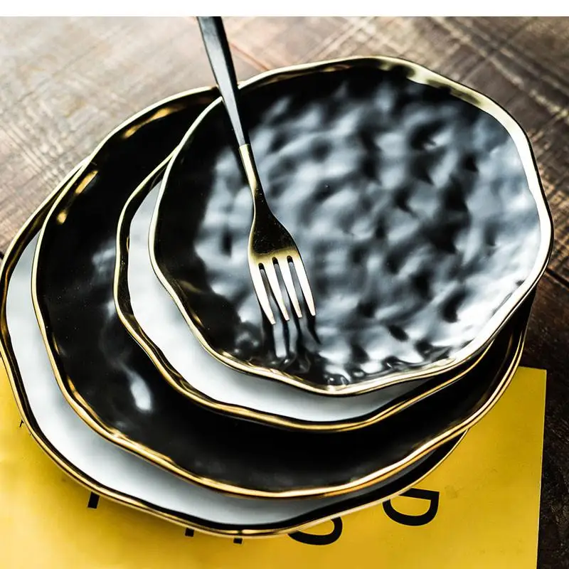 

Керамическая тарелка 10 дюймов с ободком в стиле Пномпень, скандинавские обеденные тарелки, тарелки для стейка, домашняя посуда, круглые тарелки 8 дюймов