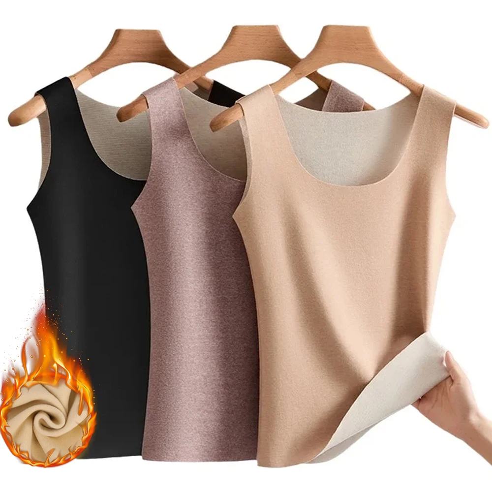 Thermal Tank Top Women's Fleece Lined Thermal Sleeveless Wide Shoulder Straps Warm Undergarment Winter Base Layer Clothing