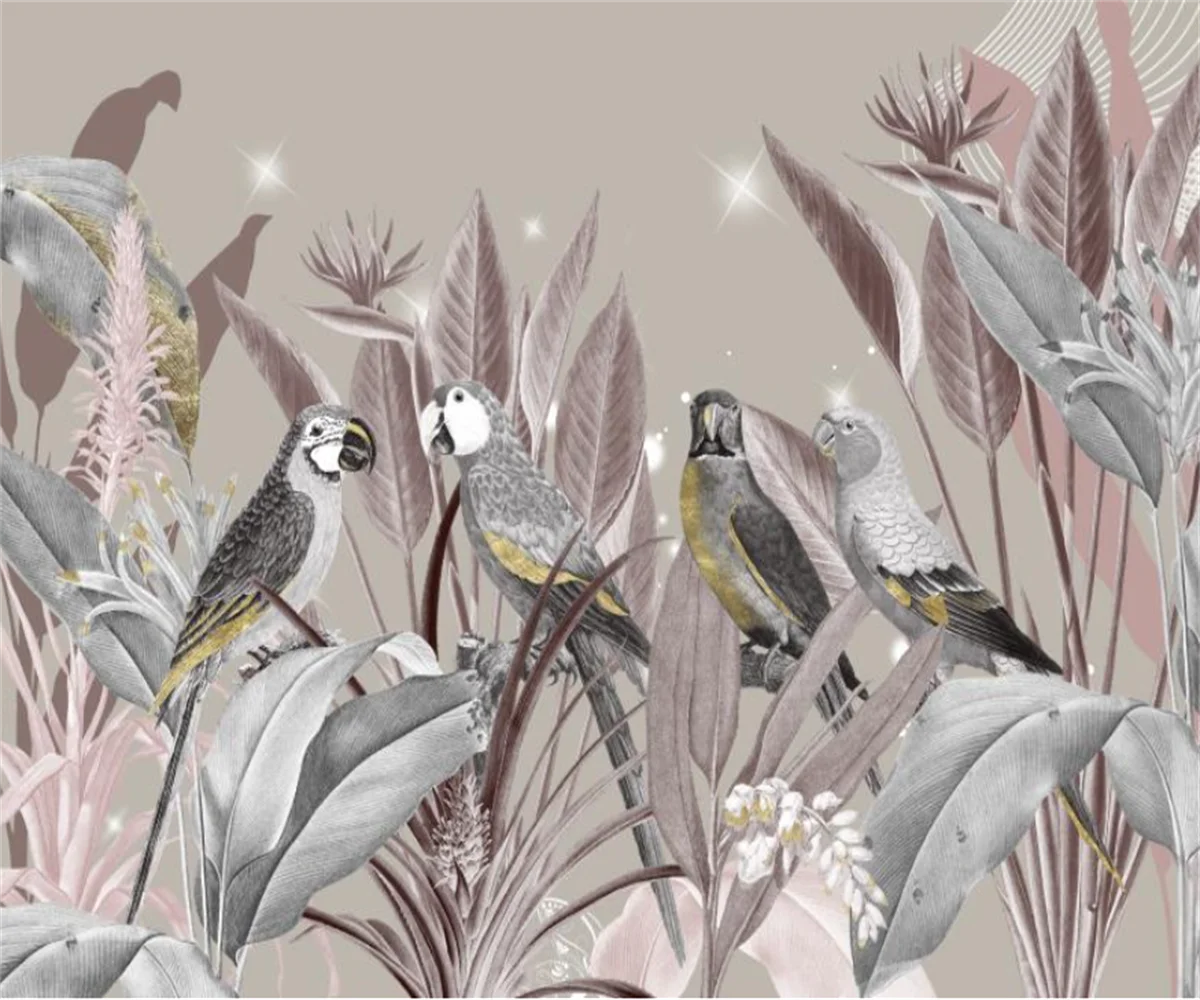 

Индивидуальные настенные панно в скандинавском стиле: абстрактные растения, листья банана, попугаи. Картины для декора гостиной, украшение дома, обои для спальни.