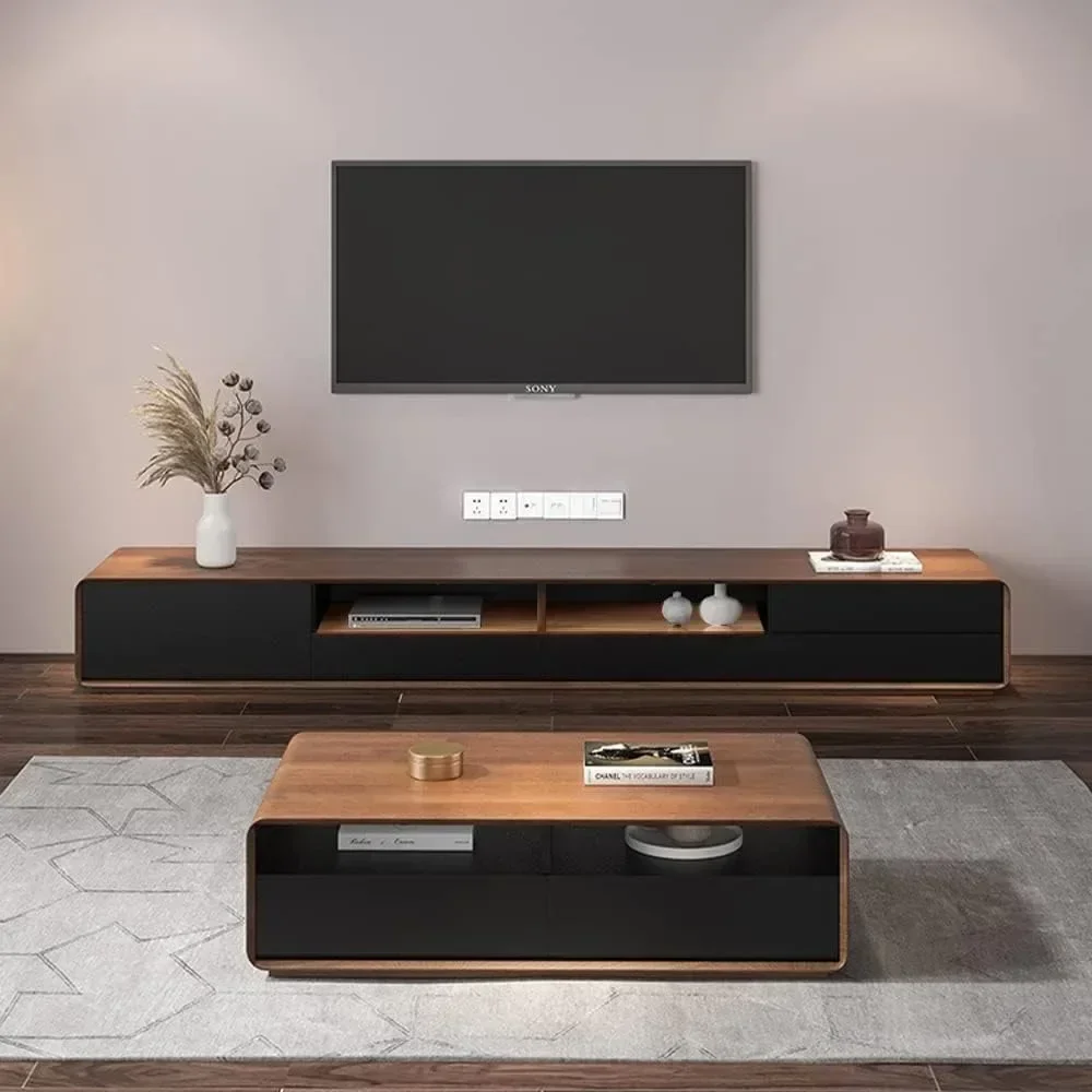 

TV Stands 70.87" Modern TV Stand with Storage, Walnut and Black Media Console Fully-Assembled Open Storage Cabinet