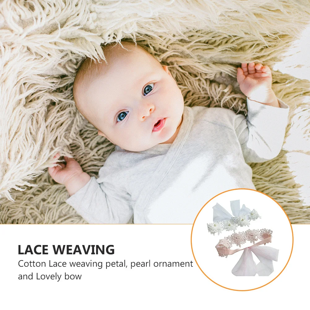 2 uds diademas de perlas de encaje lazo de flores ajustable fotografía de cumpleaños accesorios para el cabello diademas