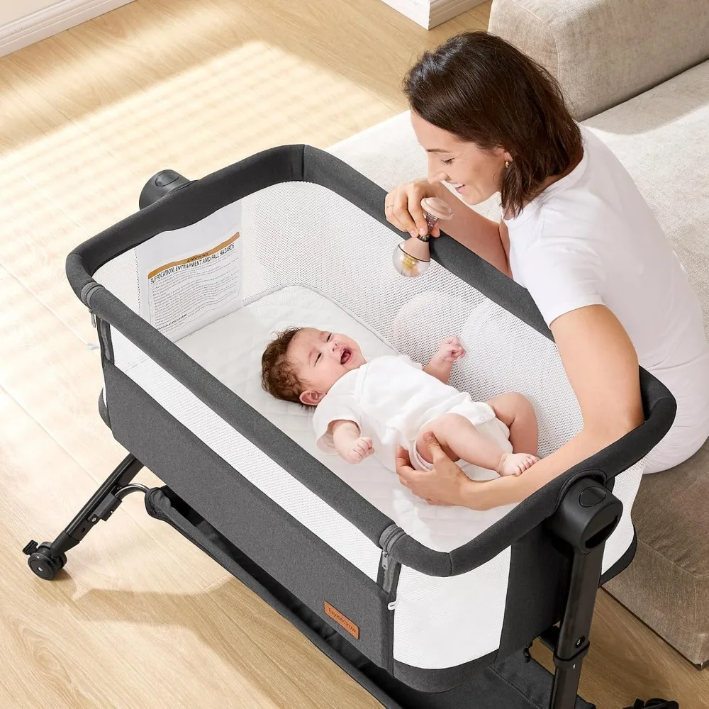 

Bassinet Bedside Sleeper - All-Mesh Design, Portable Bedside Bassinet for Baby with Washable Mattress, 5 Adjustable Heights (Bla