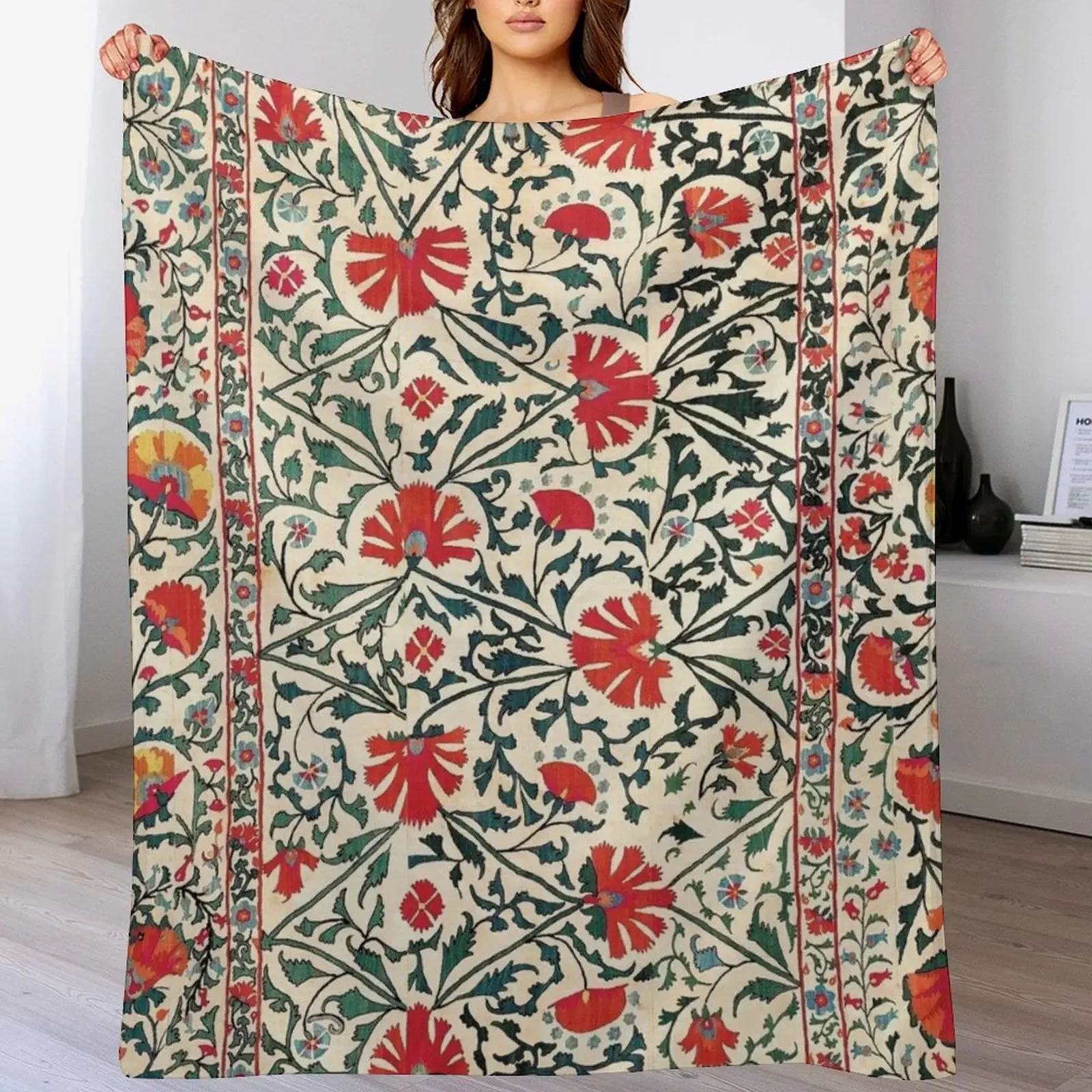 

Vintage Bohemian Suzani 26 Throw Blanket Plush Fuzzy Cozy Blanket for Couch Sofa