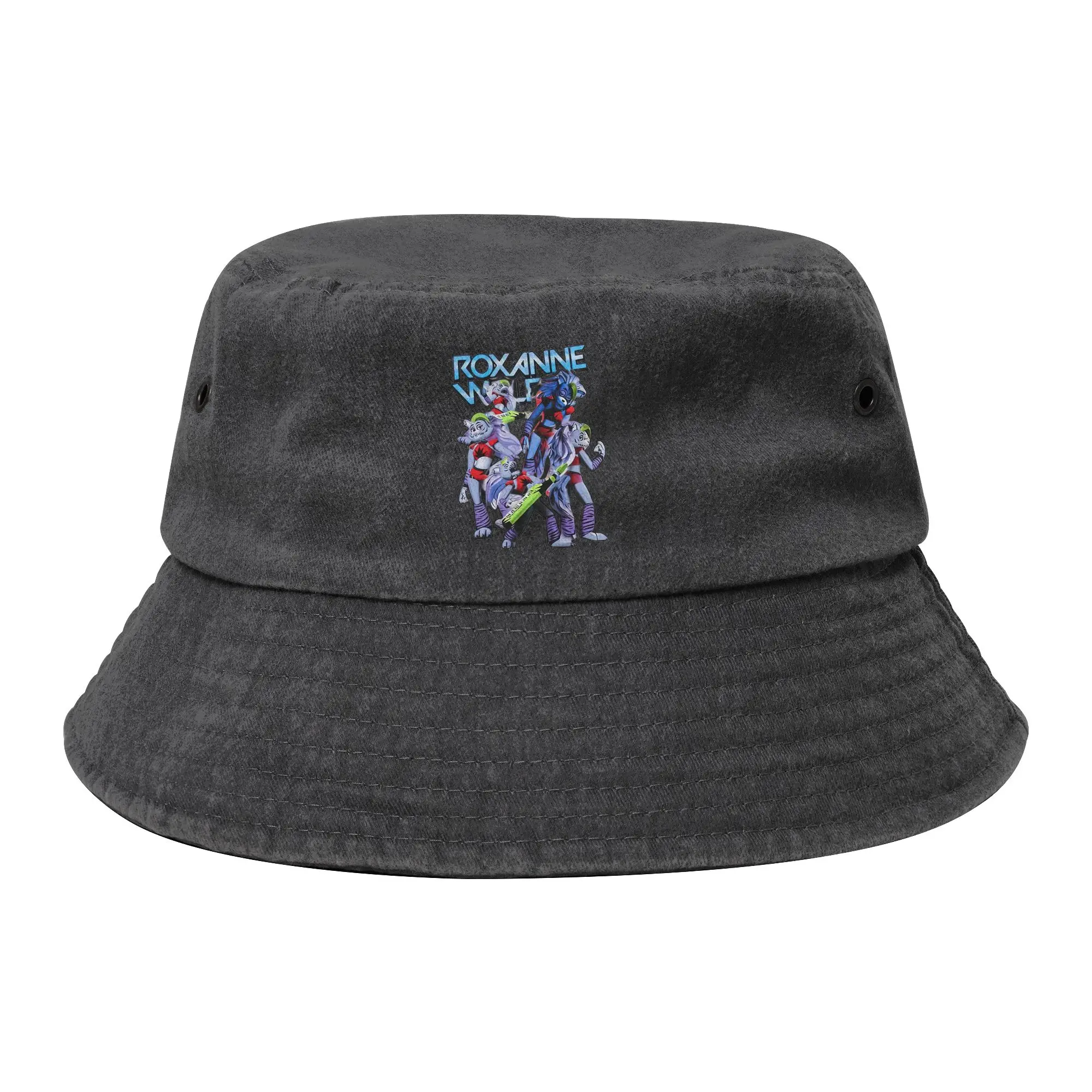 Roxanne Wolf Fnafed Bucket Hat for Unisex Beach Game Distressed Washed Field Hat UV Protection for Hiking Fishing Caps