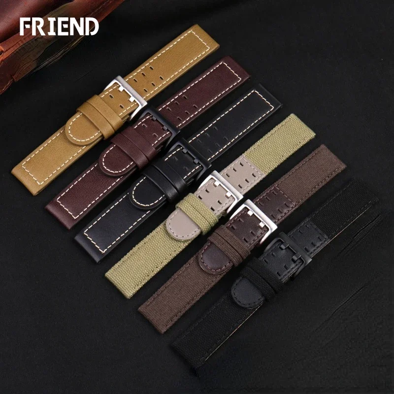 Genuine Leather Watch Strap for Hamilton Khaki Aviation Field Canvas Strap 20mm 22mm Watchband Accessories