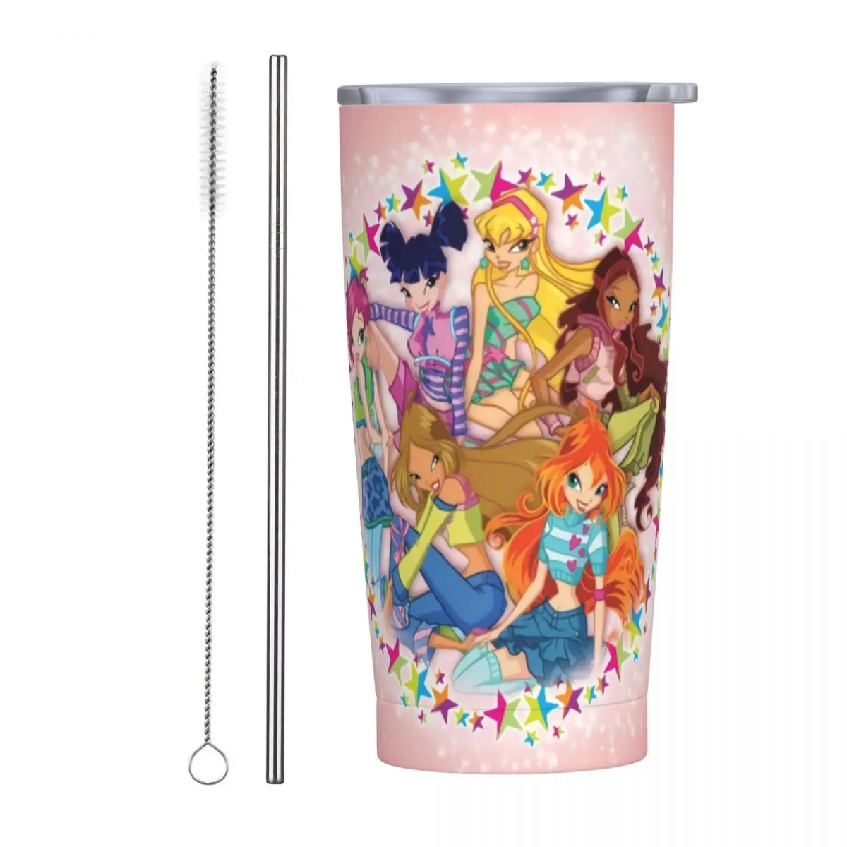 Winx Saga Club Insulated Tumbler, 20oz Tumbler with Lids and Straws Stainless Steel Vacuum Insulated Travel Mug Coffee Cup