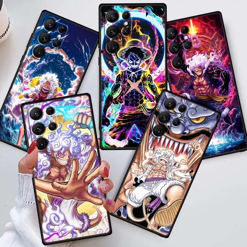 

One Piece Colorful Luffy Anime Phone Case For Samsung Galaxy S26 S25 S24 S23 S22 S21 S20 Ultra Plus FE 5G Black Soft