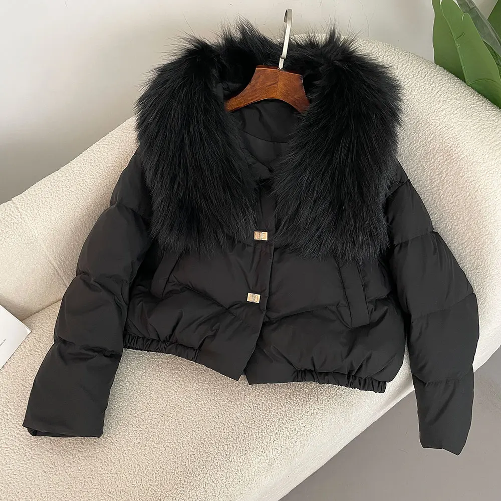 الواقع الفراء سترة للنساء الشتاء ريال الراكون الفراء سترة الإناث الدافئة الأبيض بطة أسفل معطف الخريف 2025 معطف الموضة الأوروبية #5