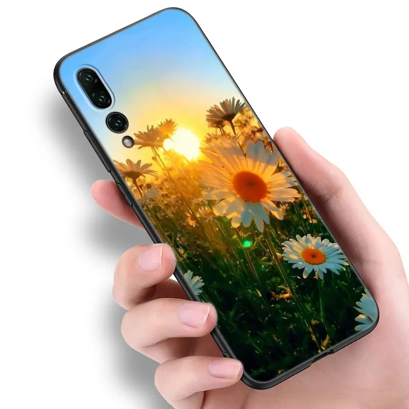 Mùa Hè Daisy Hoa Hướng Dương Ốp Lưng Điện Thoại Huawei P8 P9 P10 P20 P30 P40 Lite E P50 P Smart Pro Z S 2018 2019 2020 2021 Đen Phối Trắng