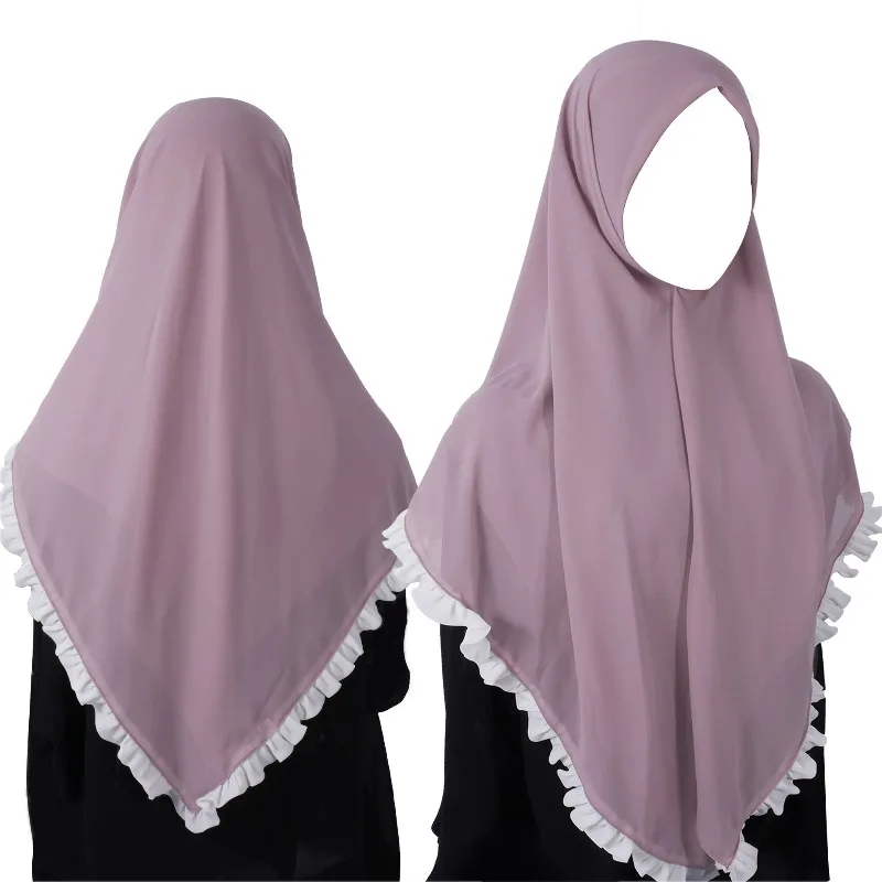 

Single-layer scalloped lace women's solid color headscarf comfortable headscarf for women