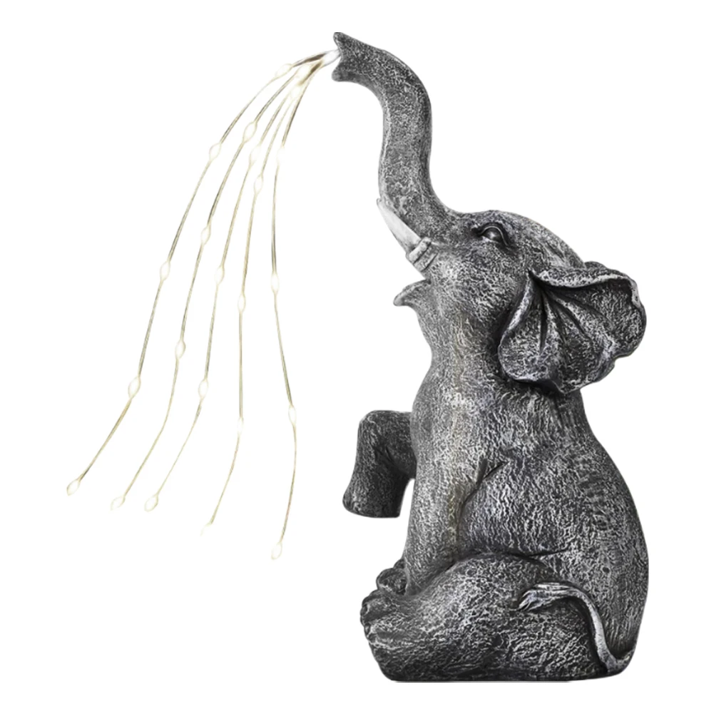 Solar Garden Elephant Figurine with LED Light Strings Elephant Sculpture for Yard Patio and Pathway Decor Housewarming Gifts