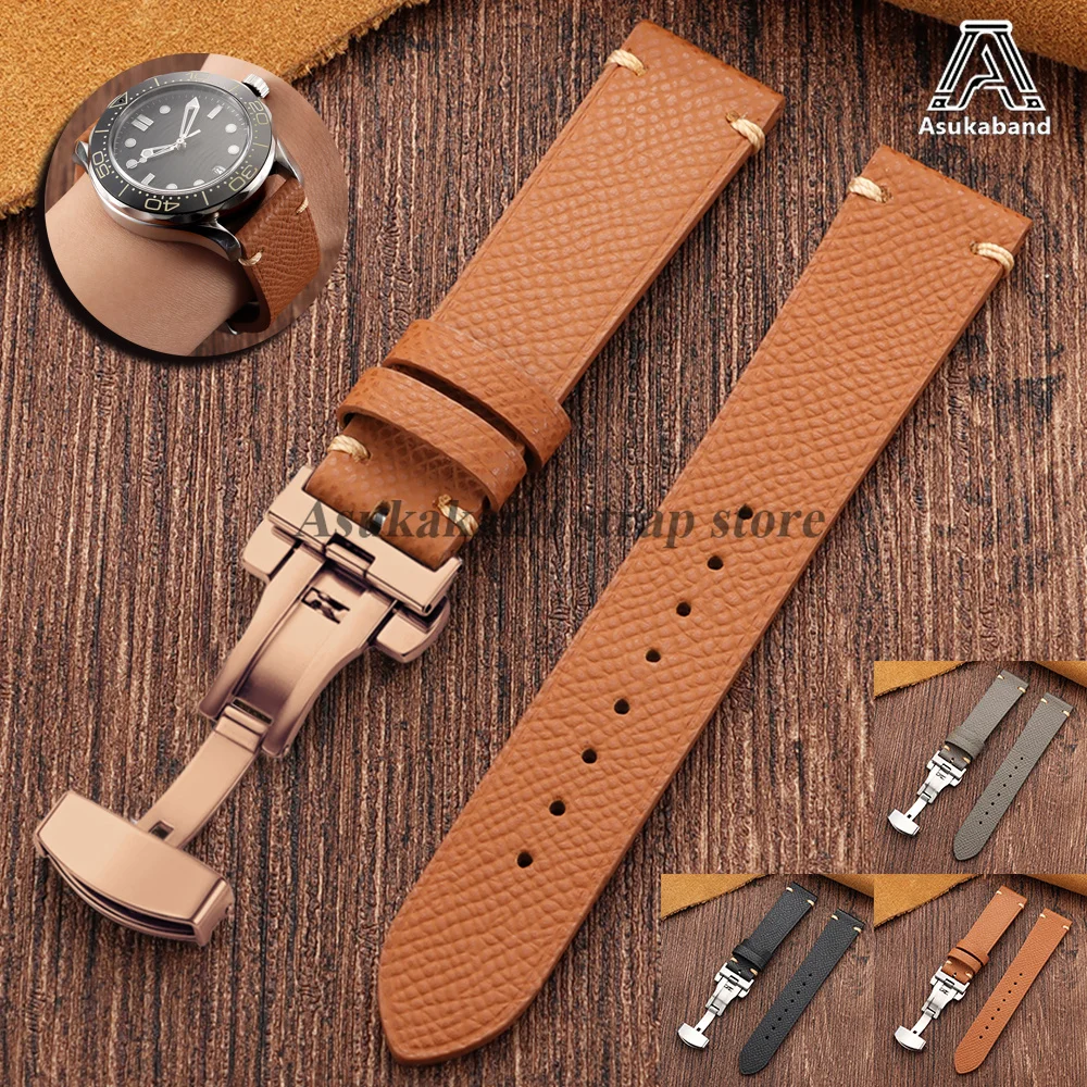 Universelles 18mm 19mm 20mm 22mm Palm Pattern Staps Lederarmband für Seiko Uhrenarmband mit Butterfly-Schnalle für Herren und Damen