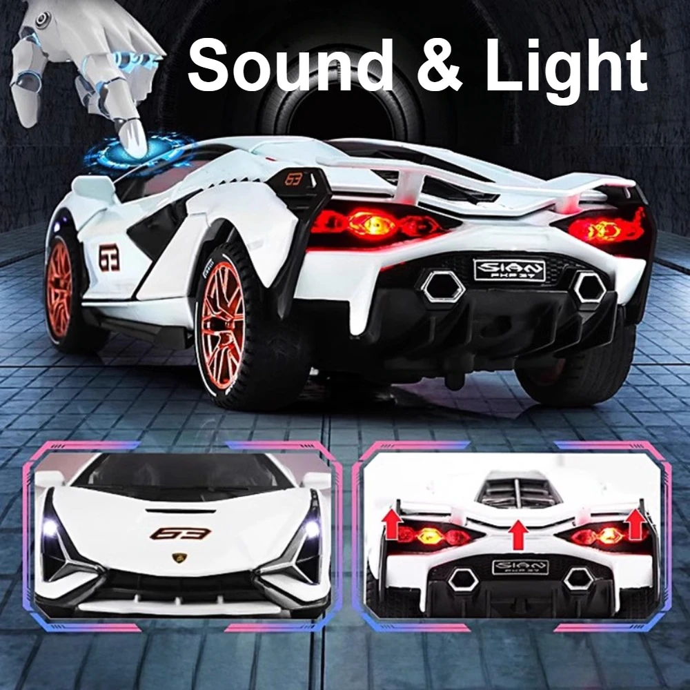 Mini modelo de coche deportivo SIAN V12 GT, escala 1:32, aleación de juguete, supercoche fundido a presión, modelos de supercoche, puertas con luz de sonido, espalda abierta, regalos para niños