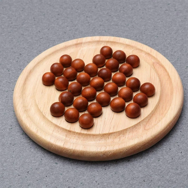Single Player Chess Board Peg Solitaire Puzzle Travel Wood Educational Strategy Games For Adults Kids Ideal Family Fun Party