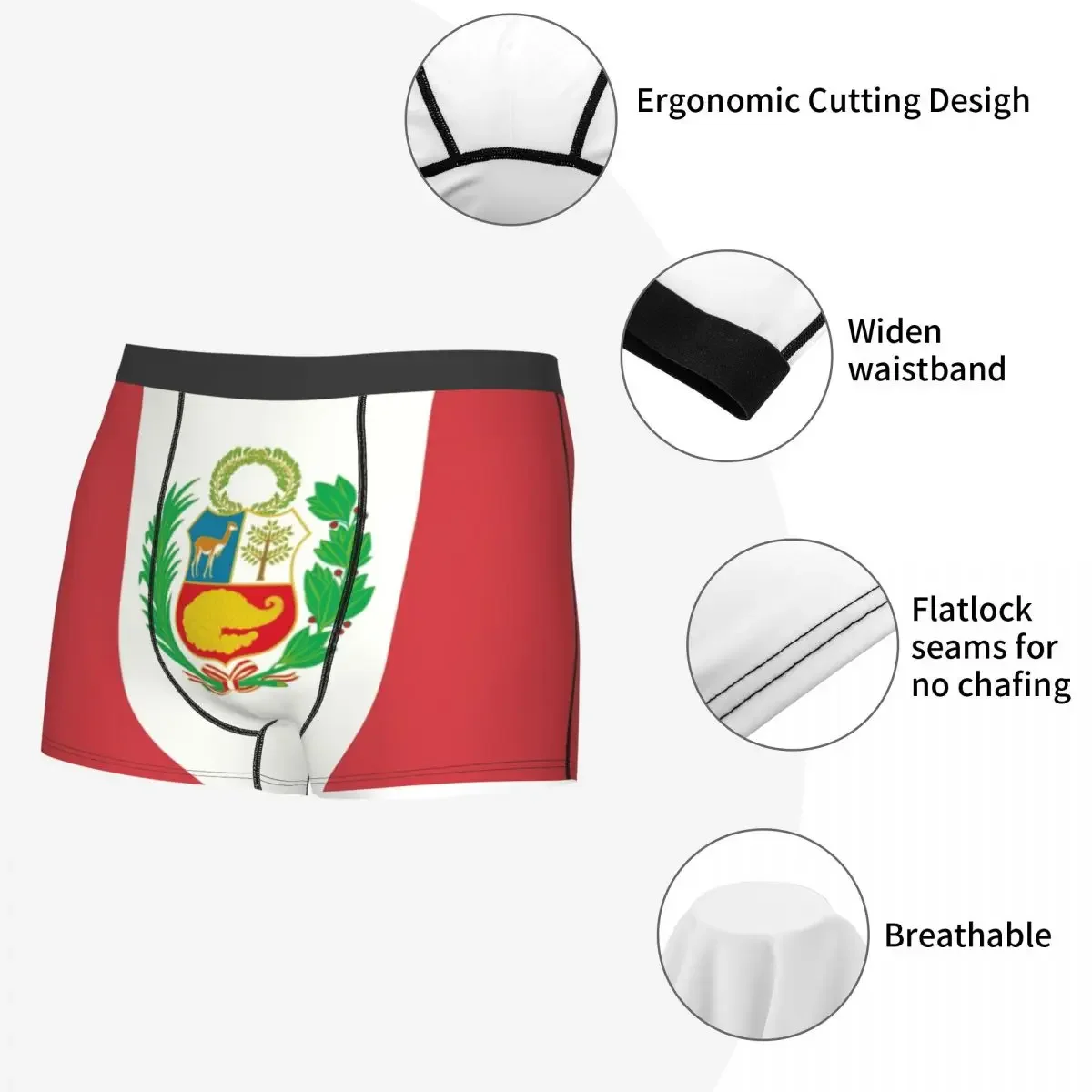 Männliche Mode-Flagge von Peru, peruanische Flagge, Unterwäsche, Boxershorts, Herren, Stretch-Shorts, Höschen, Unterhosen