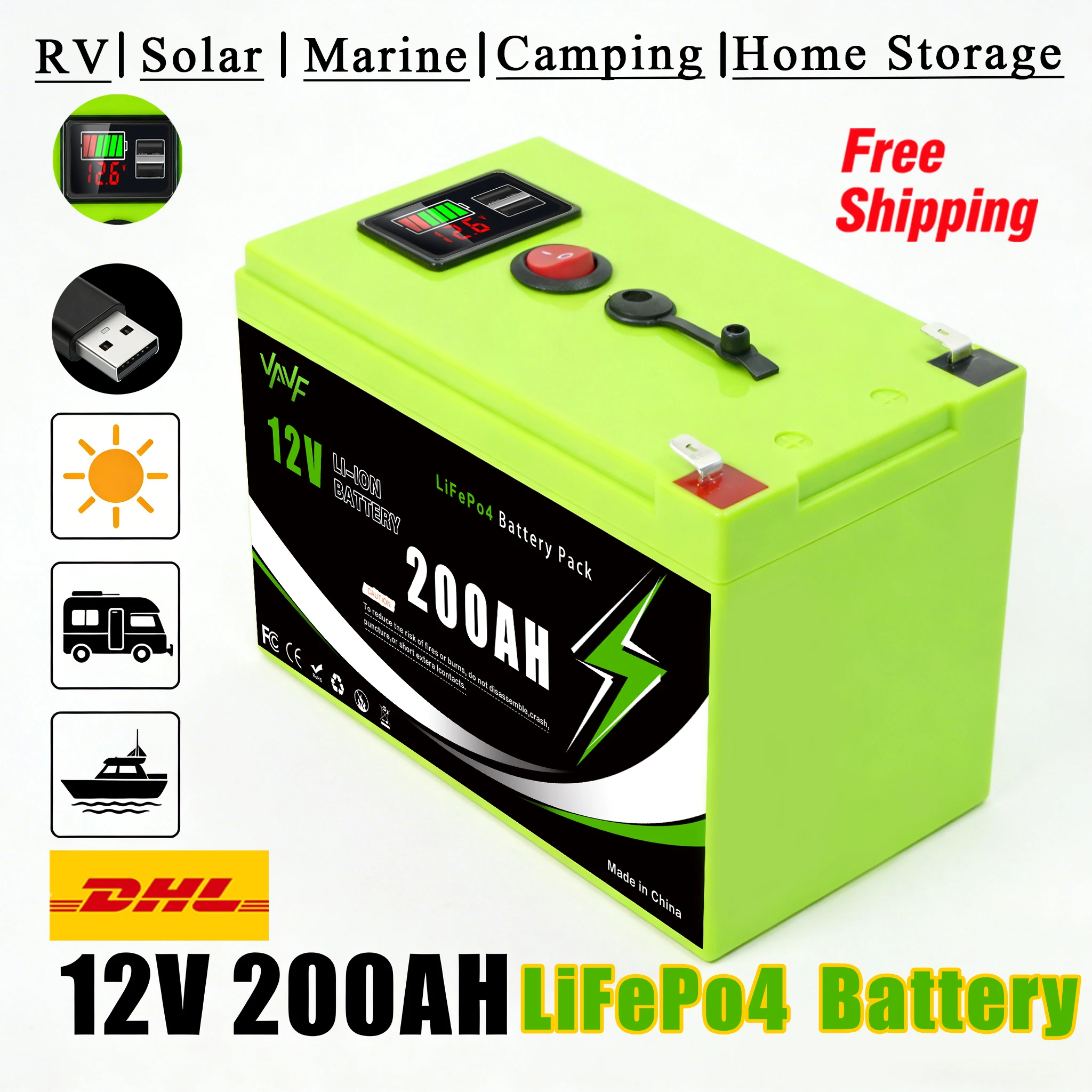 

Solar Battery 12V 200AH ️Lithium Deep Cycle Battery Integrated BMS-Perfect for Solar SystemsCampers, Boats&Cabin Power