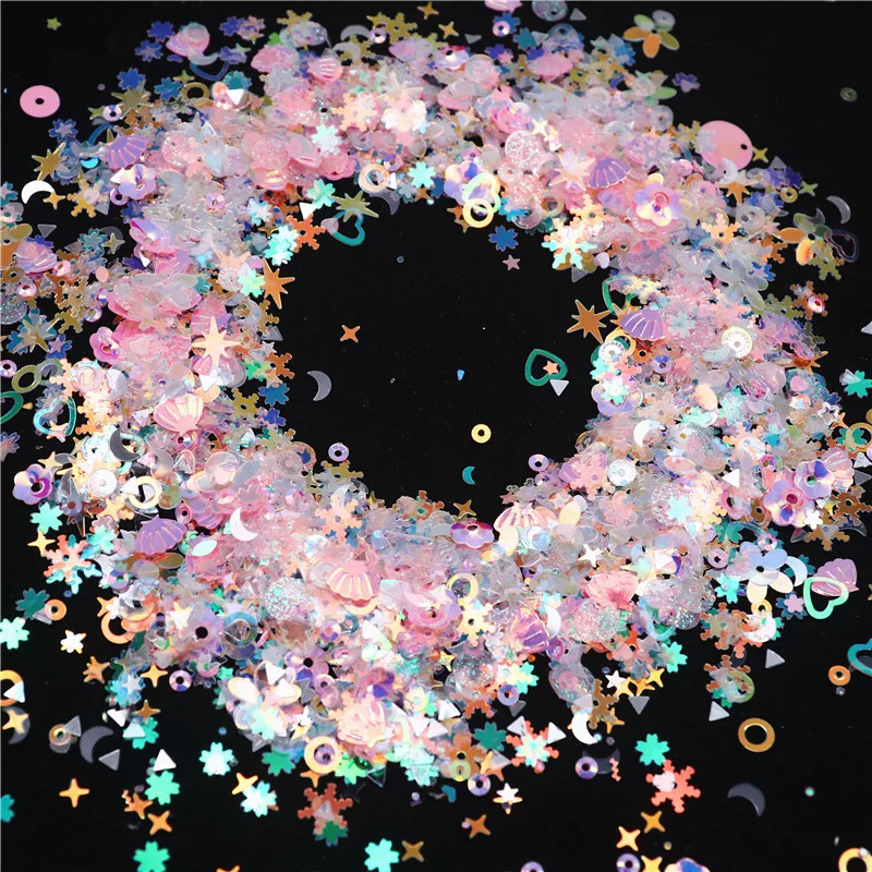 Transparent Pink Sequins Paillettes Mix Snowflake Heart Flower Round Shape Sequin for Nails Art Manicure Wedding 20g