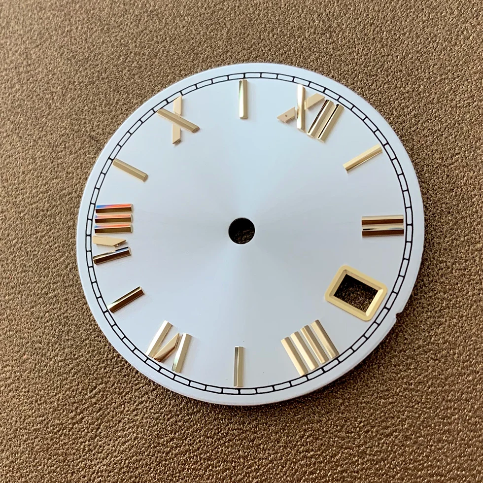 28.5mm Roman Scale Watch Dial Real Nail Modified Replacement Watch Faces with Calendar Window for NH35/NH36/4R/7S Movement