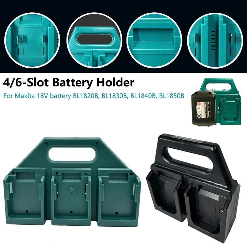 

4/6-Slot Battery Holder for Makita 14.4V 18V Portable and Rugged Case Compact Organizer for Tool Bags Job Sites Quick Access