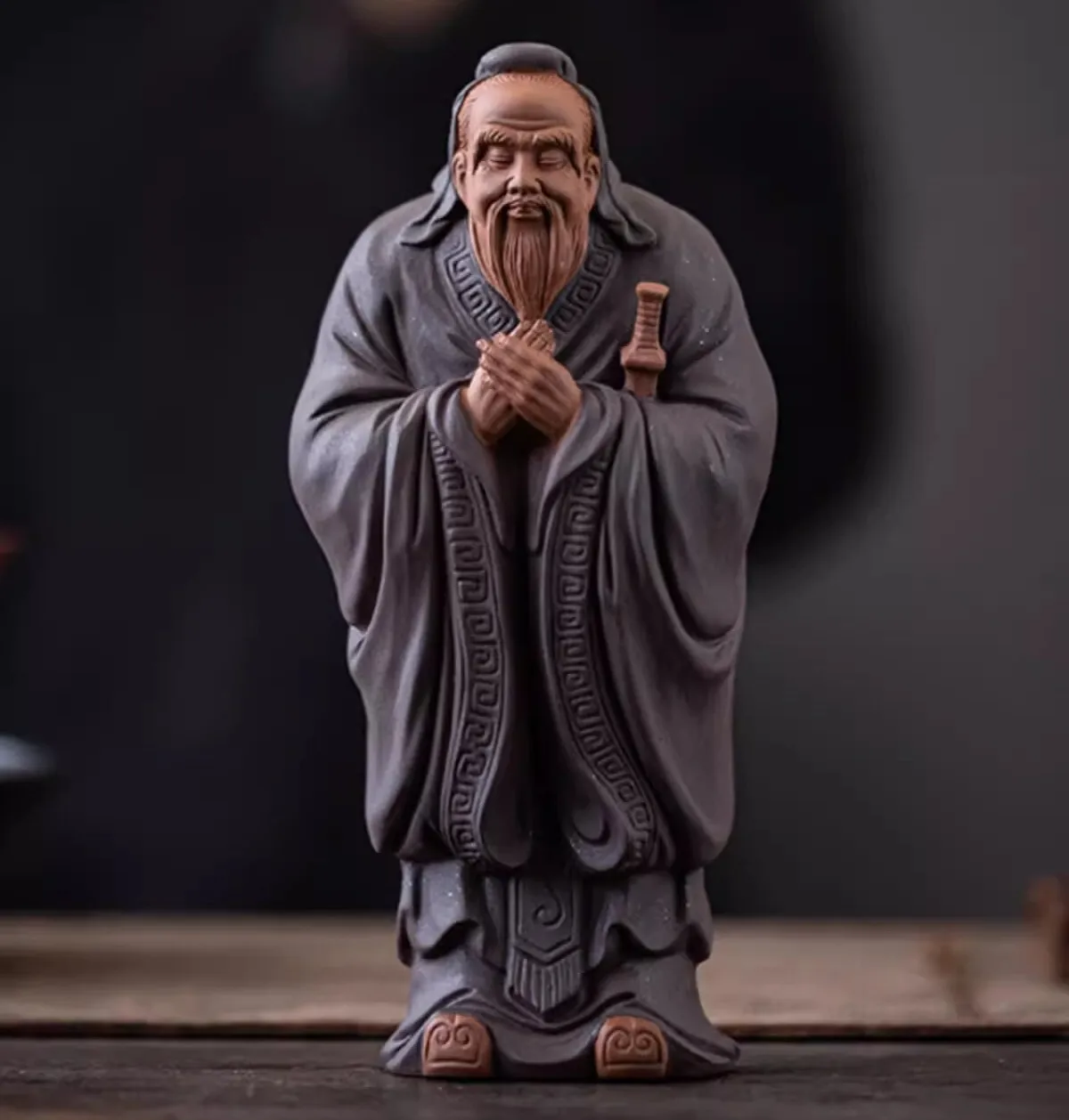Chinese Confucius Statue Zi Sha Clay Figure Confucianism Founder Table Decor