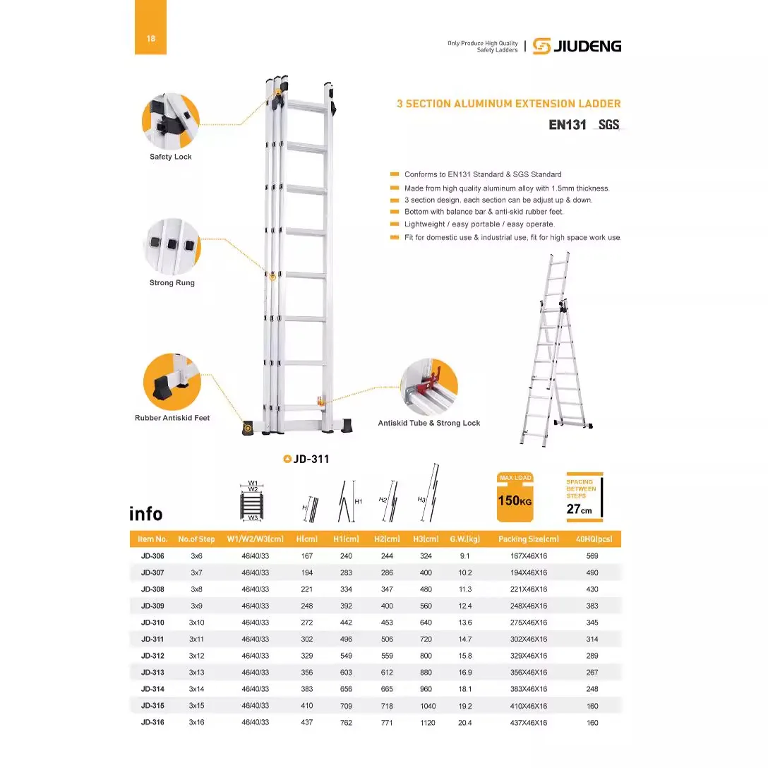 Multifunctional Use Attic Ladder Top Quality Extension Ladder En131 Ladders Aluminum