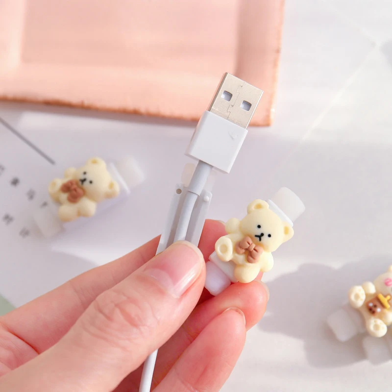 Cute Milk Coffee Color Data Cable Protective Sleeve Cute Cartoon Mobile Phone Charging Cable Anti-break Protector Wired Earphone