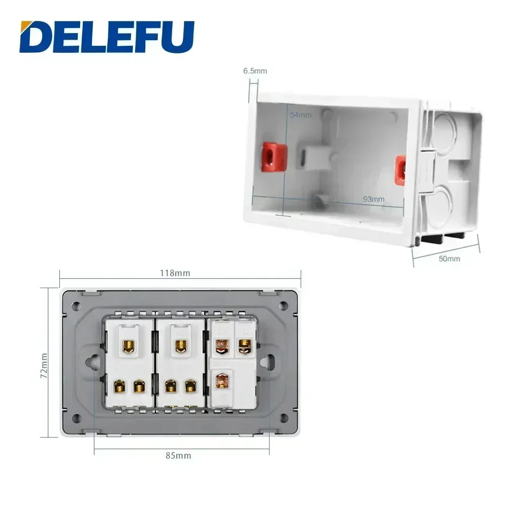 DELEFU Italian, EU, Multi-functional Free Combination USB Type C Wall Socket DIY Grey