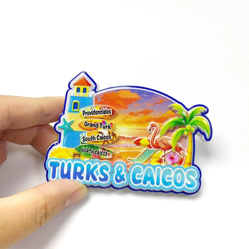 

Turks & Caicos Islands Scenery Fridge Magnet - 3D Resin Lighthouse Flamingo Palm Home Decor Imanes Nevera