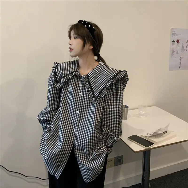 Spring New White and Black Loose Shirt Tops Long Sleeve Plus Size All-match Casual Blouse Fashion Korean Women Clothing