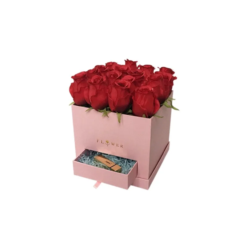 Square Drawer Gift Box With Lid Valentine\'s Day Wedding Flowers Cosmetics Packing Cardboard Carton Florist\'s All-purpose Boxes