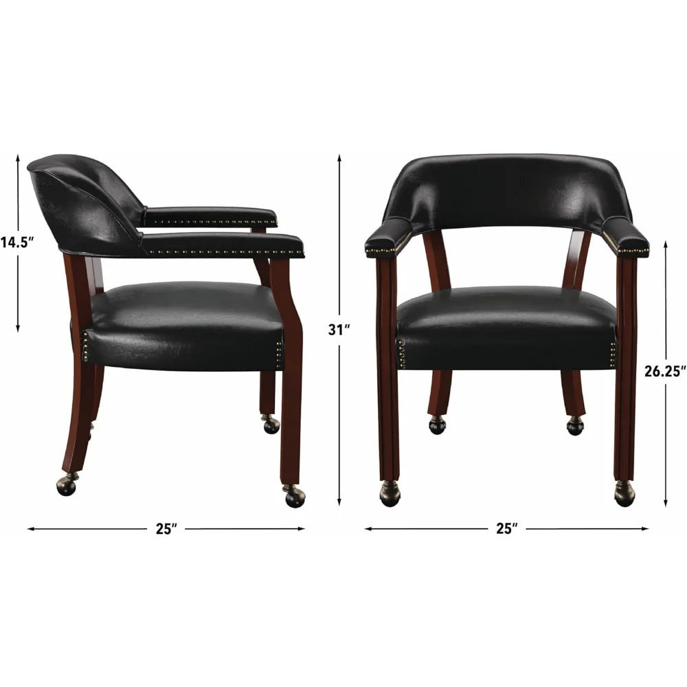 Kursi Makan Lengan Turnamen Furnitur dengan Kastor, Berlapis dengan Trim Nailhead, untuk Ruang Tamu, Ruang Makan
