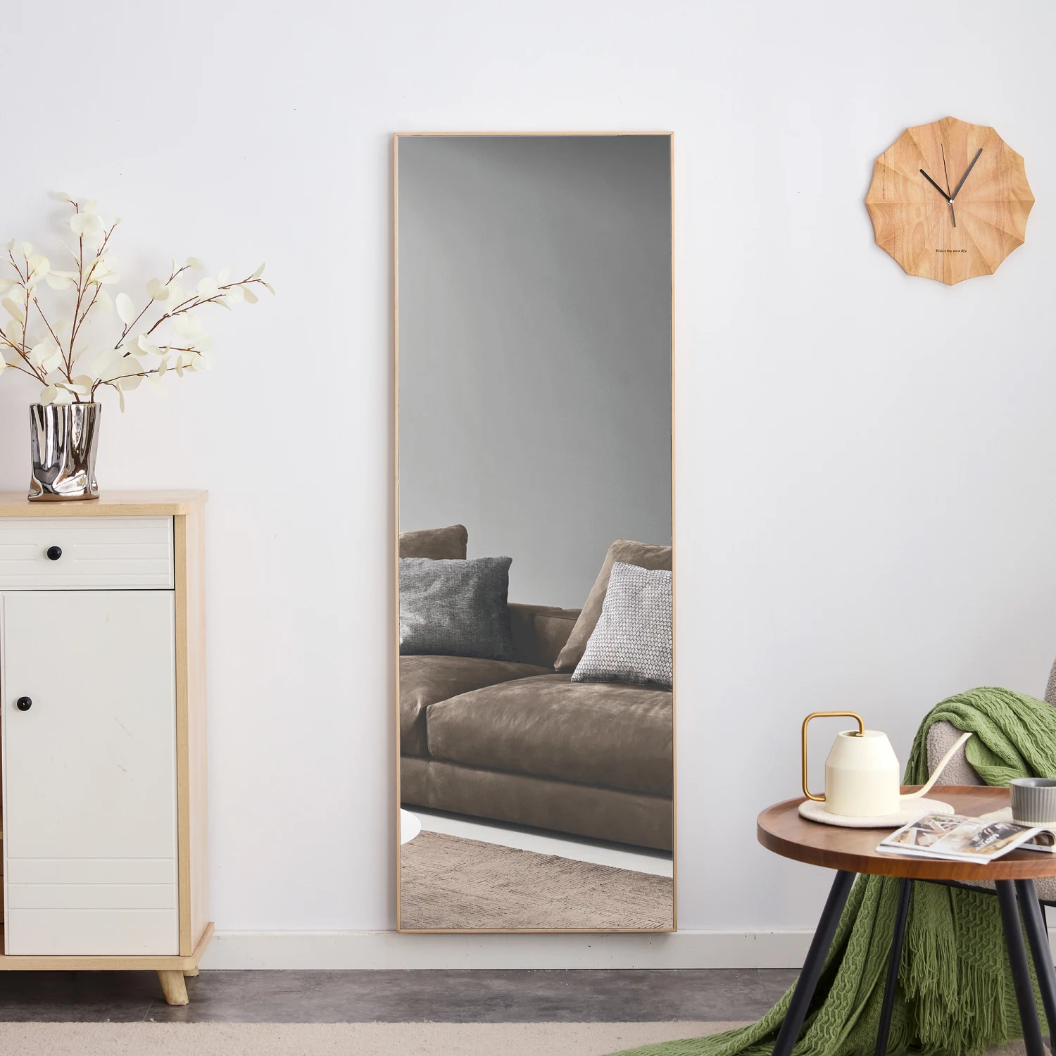 3rd generation, solid wood frame full length mirror in light oak color, large floor mirror, dressing mirror, decorative mirror,