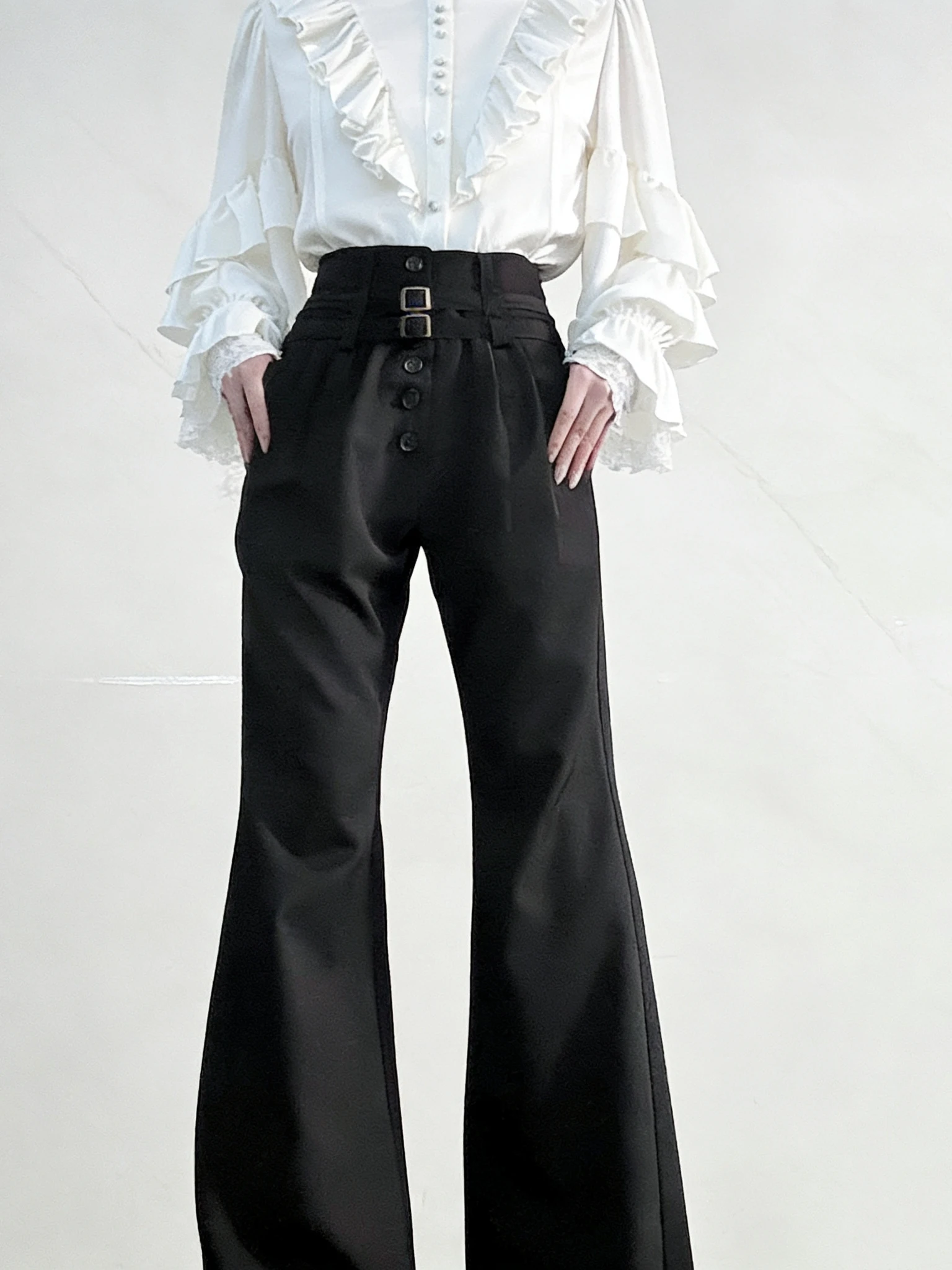 High Waist Flared Trousers Lolita Prince Style Neutral Knight Pants Retro Court British Style Wide Leg Pants for Men And Women