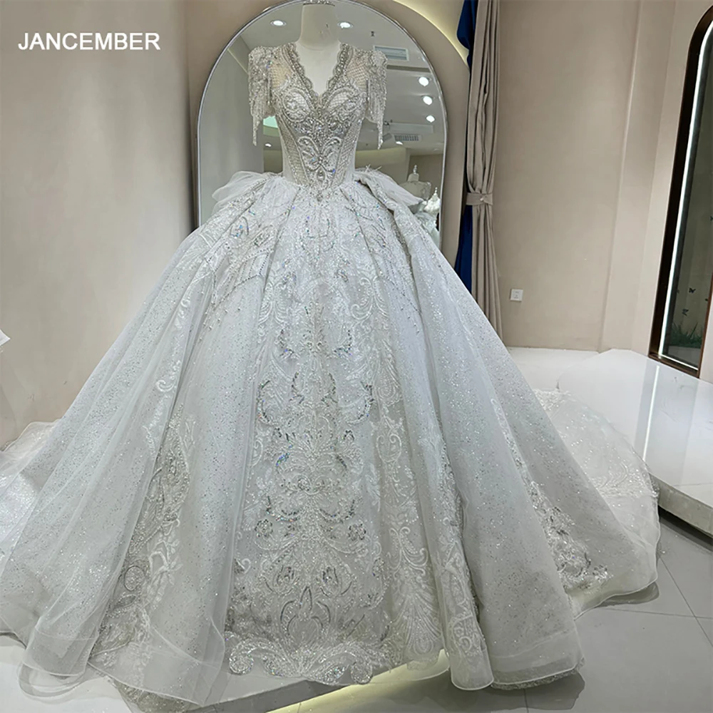 Wedding Dress Organza With Ballgown V-Neck Fullsleeve Customized Gorgeous Bride Tassel Court Train Customized Vestido De Novia
