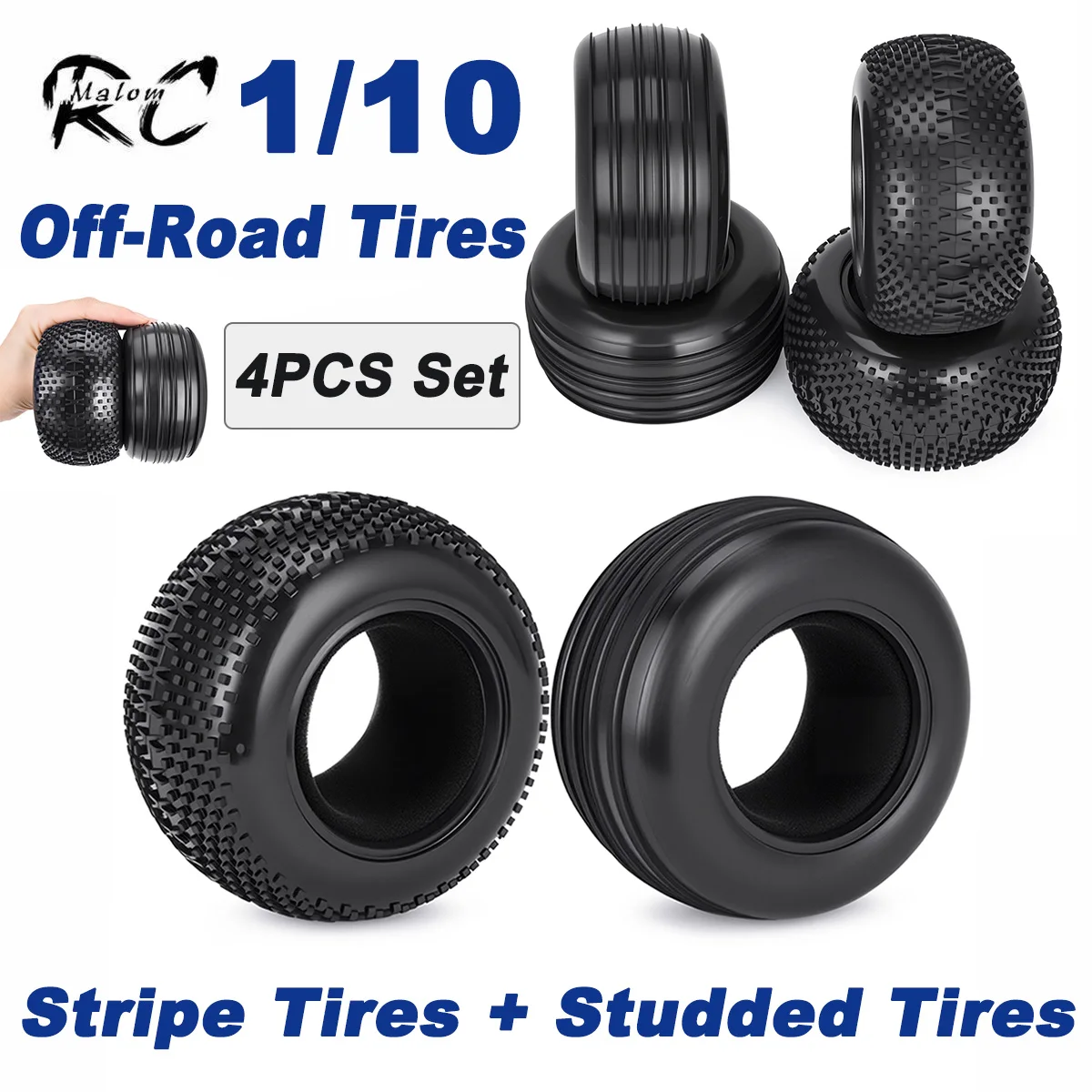 4PCS 1/10 2WD RC Buggy Rubber Tires – High Grip, Fits XRAY XB2 Serpent SRX2 SRX4 Traxxas Bandit Tekno EB410 Tamiya DT02
