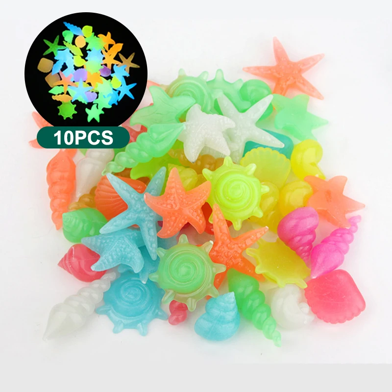 10Pcs Luminous Glowing Stones Starfish Conch Shell Shaped For Fish Tank Table Walkways Garden Aquarium Decorative Pool Landscape