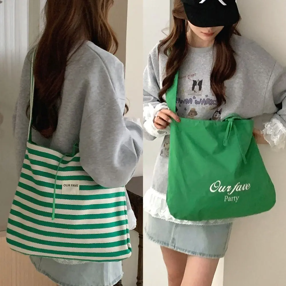 

Простая сумка в полоску для поездок на работу, двусторонняя холщовая сумка на плечо, большая вместительная сумка-тоут в корейском стиле, унисекс