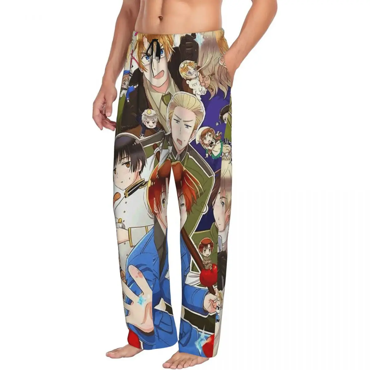Custom Hetalia Group World Stars Pajama Pants Men Sleepwear Sleep Lounge Bottoms with Pockets