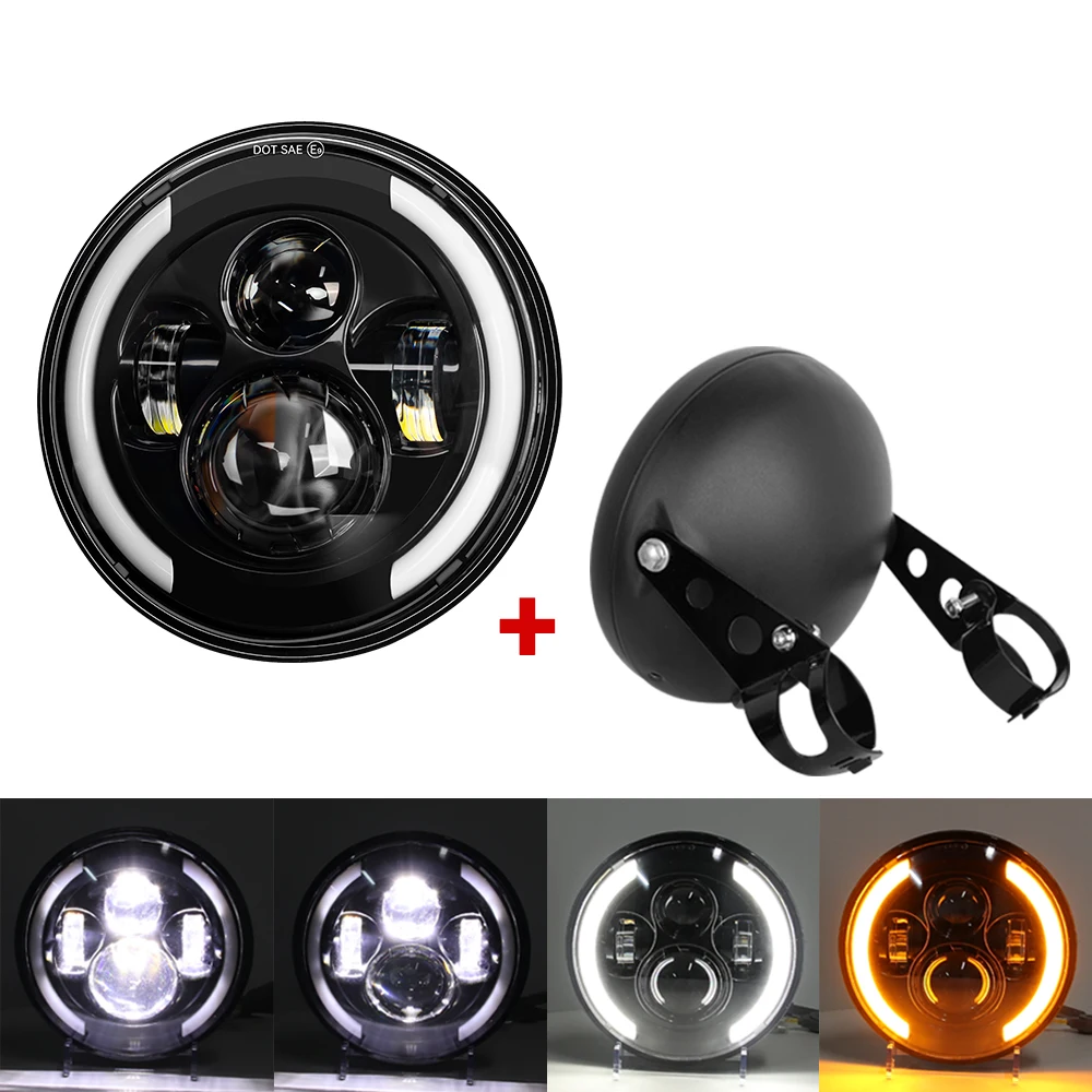 Universele 7,5" ronde koplamp voor Cafe Racer Bobber Honda 7 inch LED-motorfietskoplamp ﻿