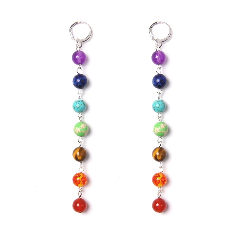 7 Chakra Natural Stone Beaded Earrings Colorful Amethysts Earring Set Energy Healing Lucky Drop Earrings for Women Jewelry Gift